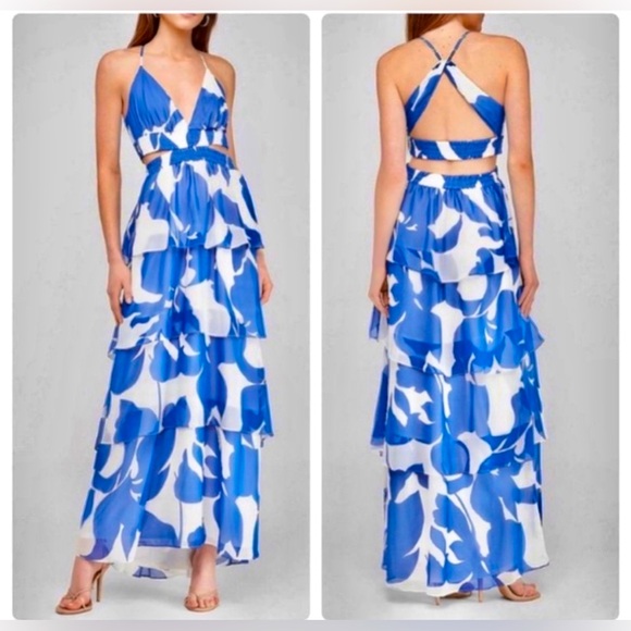 🦋Express Floral Tiered Twist Back Floral Maxi Dress Size XXS - Picture 3 of 8